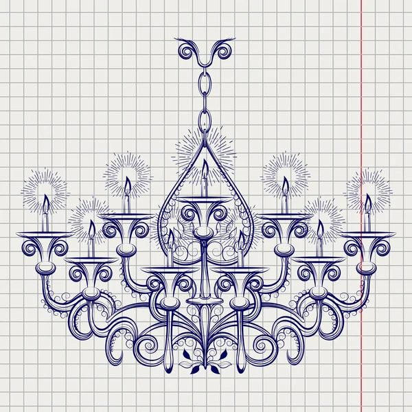 Antique gothic chandeliar sketch — Stock Vector