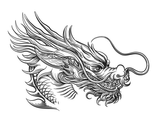 Cabeza de dragón chino dibujado a mano — Vector de stock