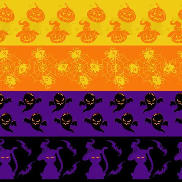 Colorful halloween seamless borders set — Stock Vector