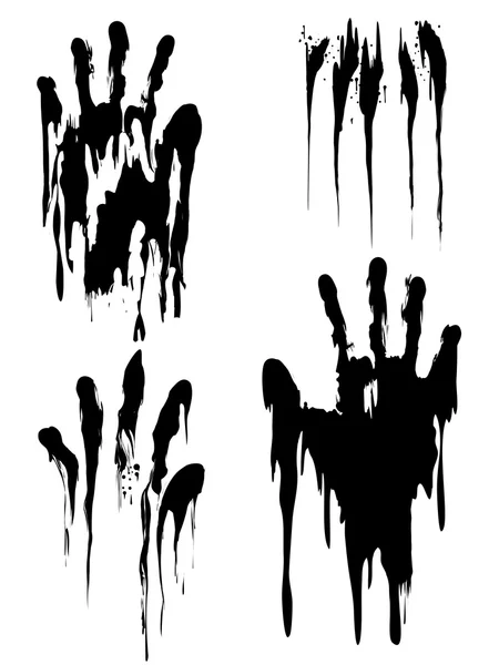 Ensemble d'empreintes de main noir isolé sur blanc — Image vectorielle
