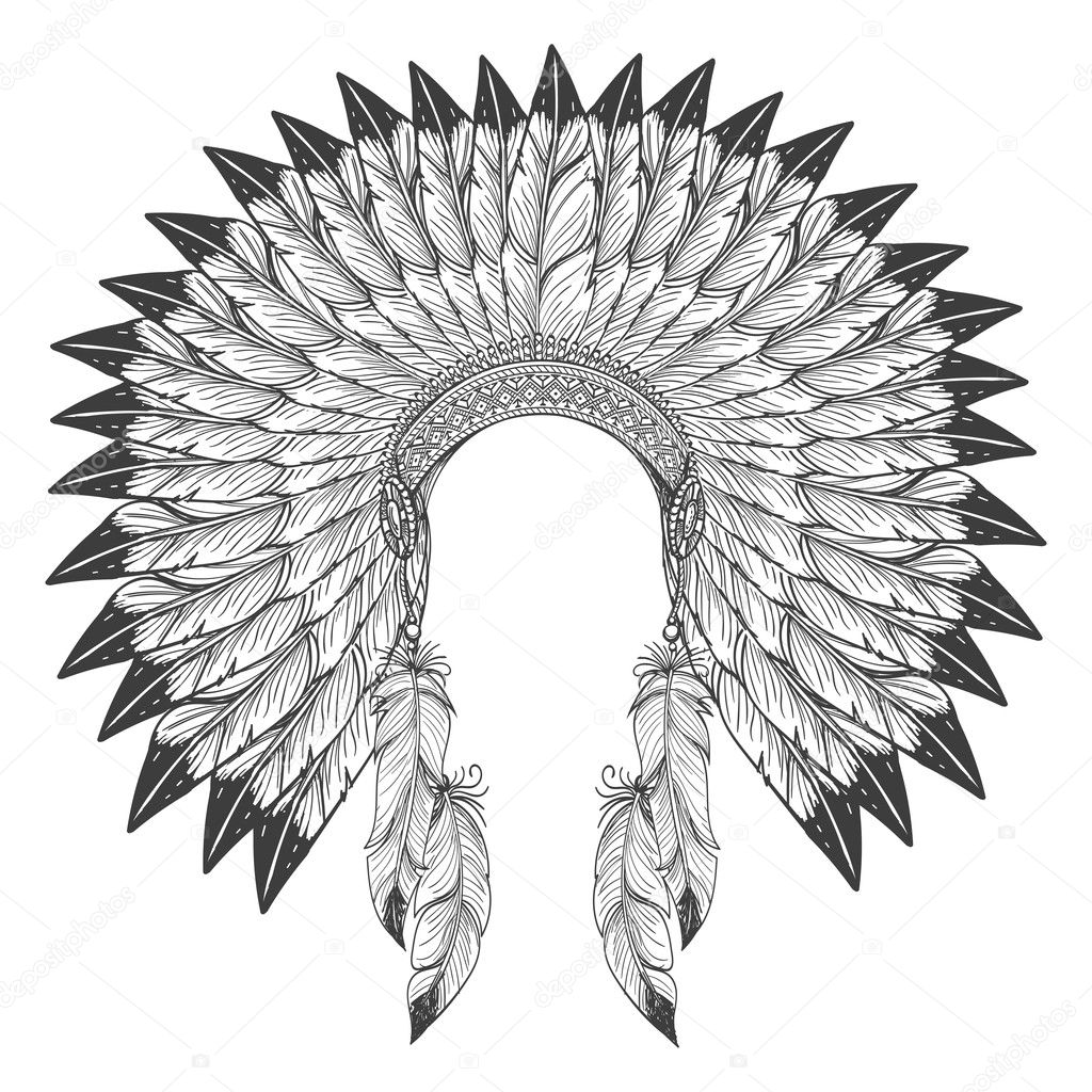 Native american indian headdress with feathers