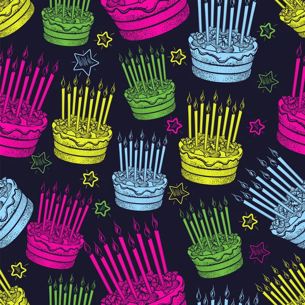 誕生日ケーキのシームレスなパターン — ストックベクタ