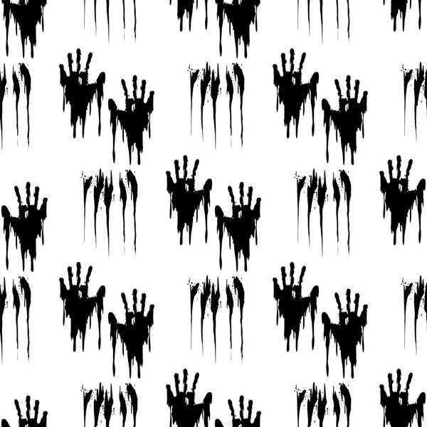 Nahtloses Muster mit schwarzen Handabdrücken — Stockvektor