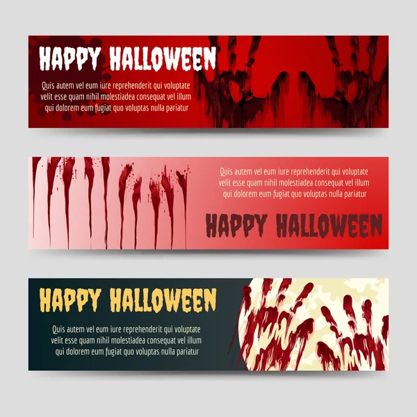 Handprints krwawe halloween poziome banery zestaw — Wektor stockowy
