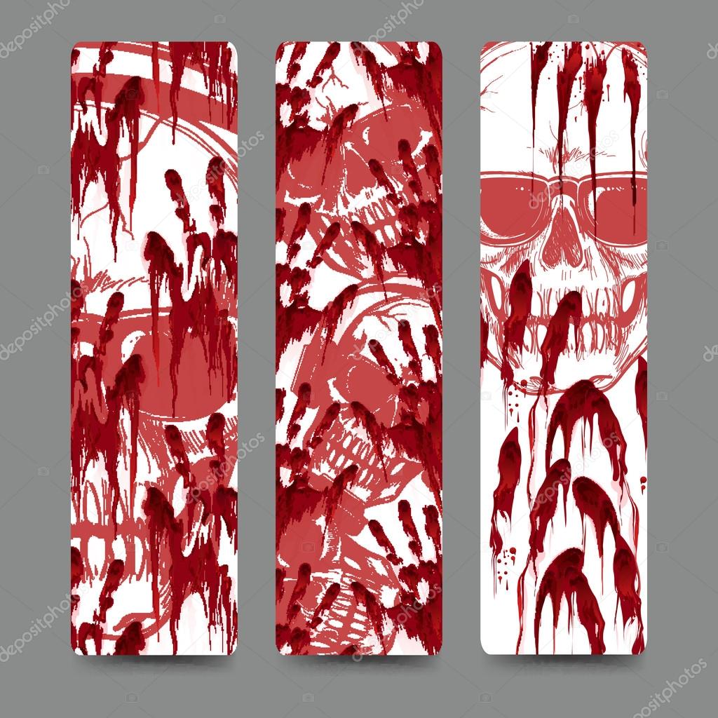Bloody handprints and skull bookmarks set
