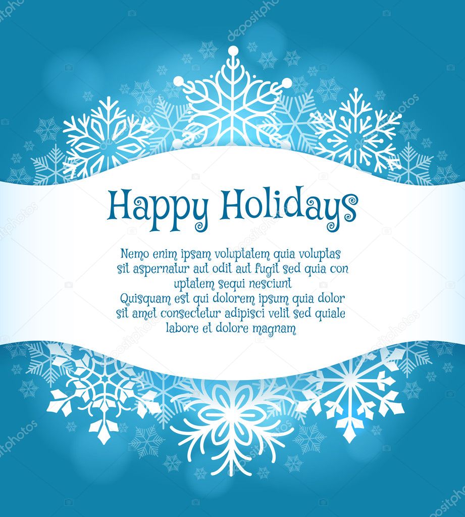 Happy holidays blue background with snowflakes