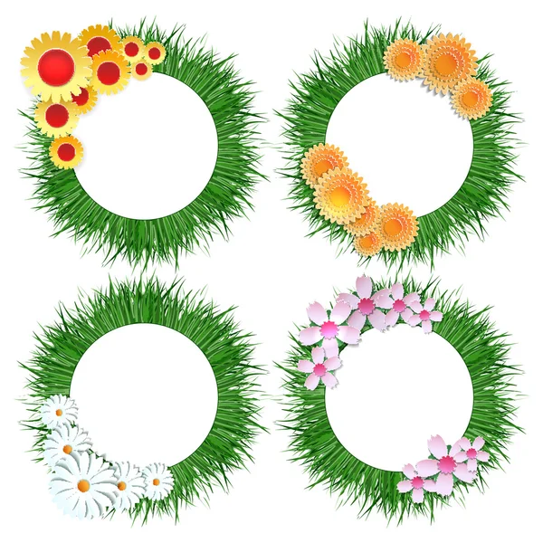 Grass wreath with flower bouquet set — Stockový vektor