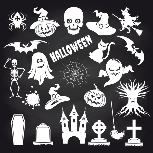 Elementos populares de halloween establecidos en pizarra — Vector de stock