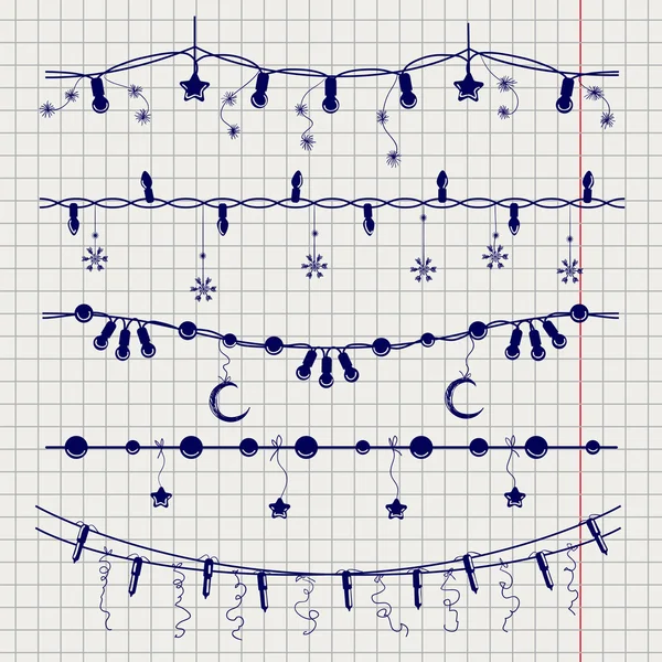 Ball pen sketch of christmas garlands — Stock vektor