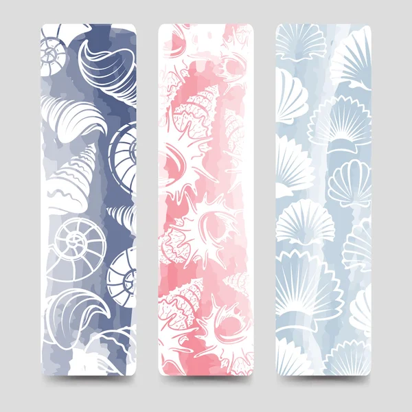 Ocean bookmarks collection with sea shells — ストックベクタ