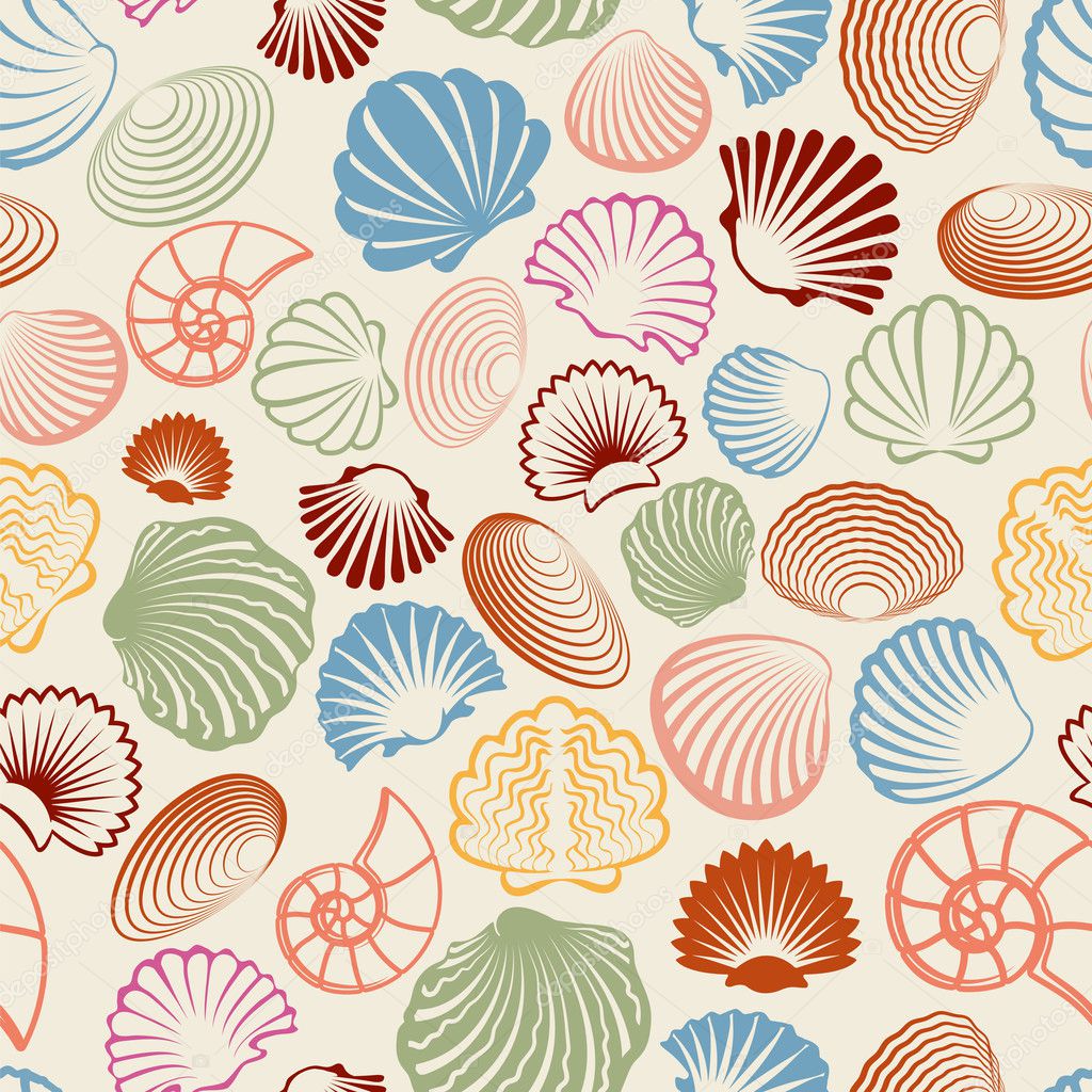 Colorful sea shells seamless pattern