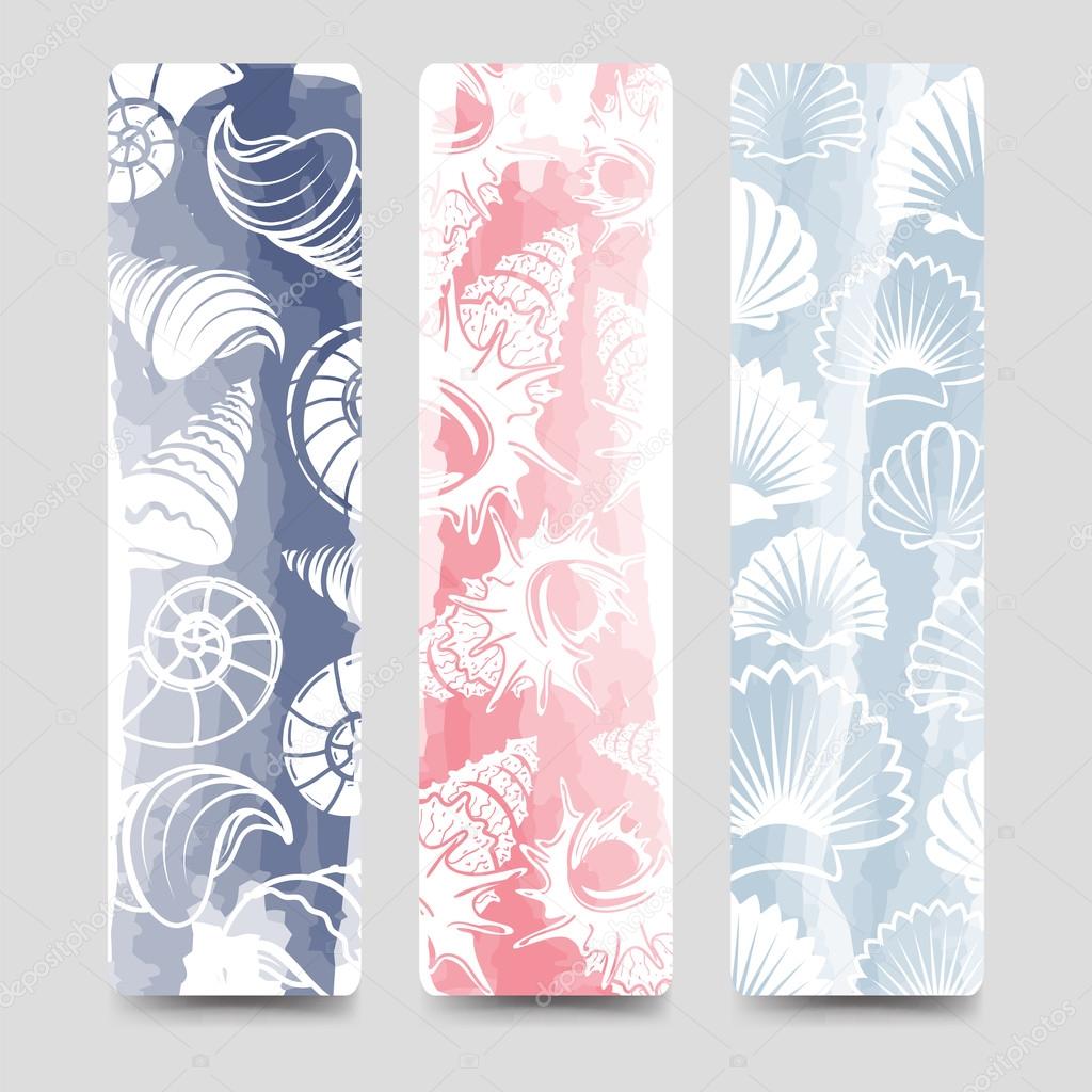 Ocean bookmarks collection with sea shells