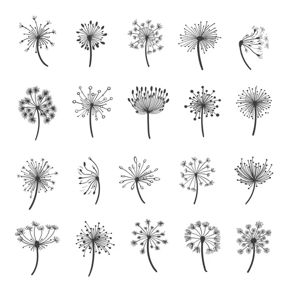 Dandelion silhouette icons — ストックベクタ