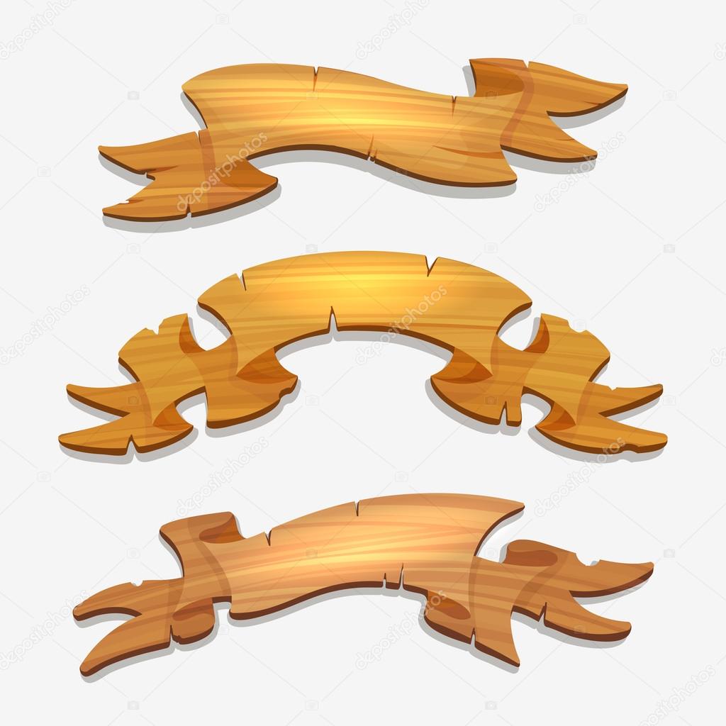 Cartoon wood signs or wooden ribbons