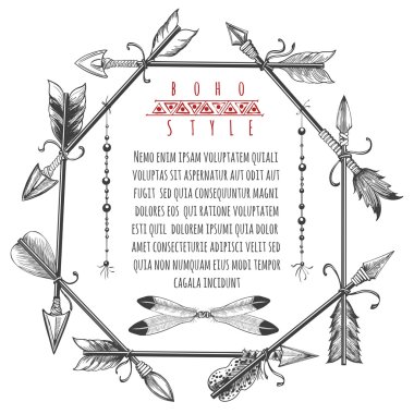Vintage arrows and feathers frame clipart