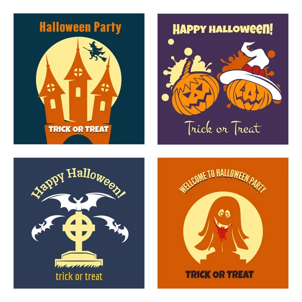 Halloween festa cartazes planos —  Vetores de Stock