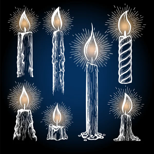 Kerzen Kollektion mit leuchtenden Elementen — Stockvektor