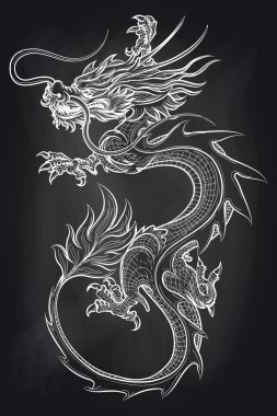 Kara tahta zemin üzerinde Çince dragon