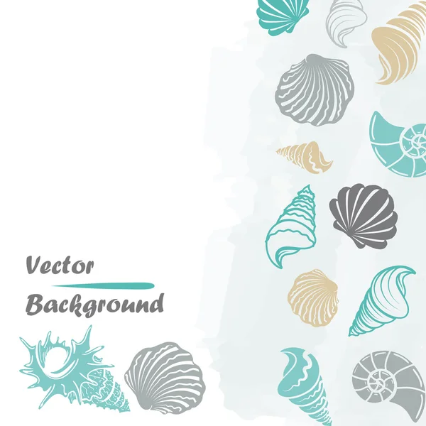 Renkli deniz kabukları ile deniz arka plan — Stok Vektör