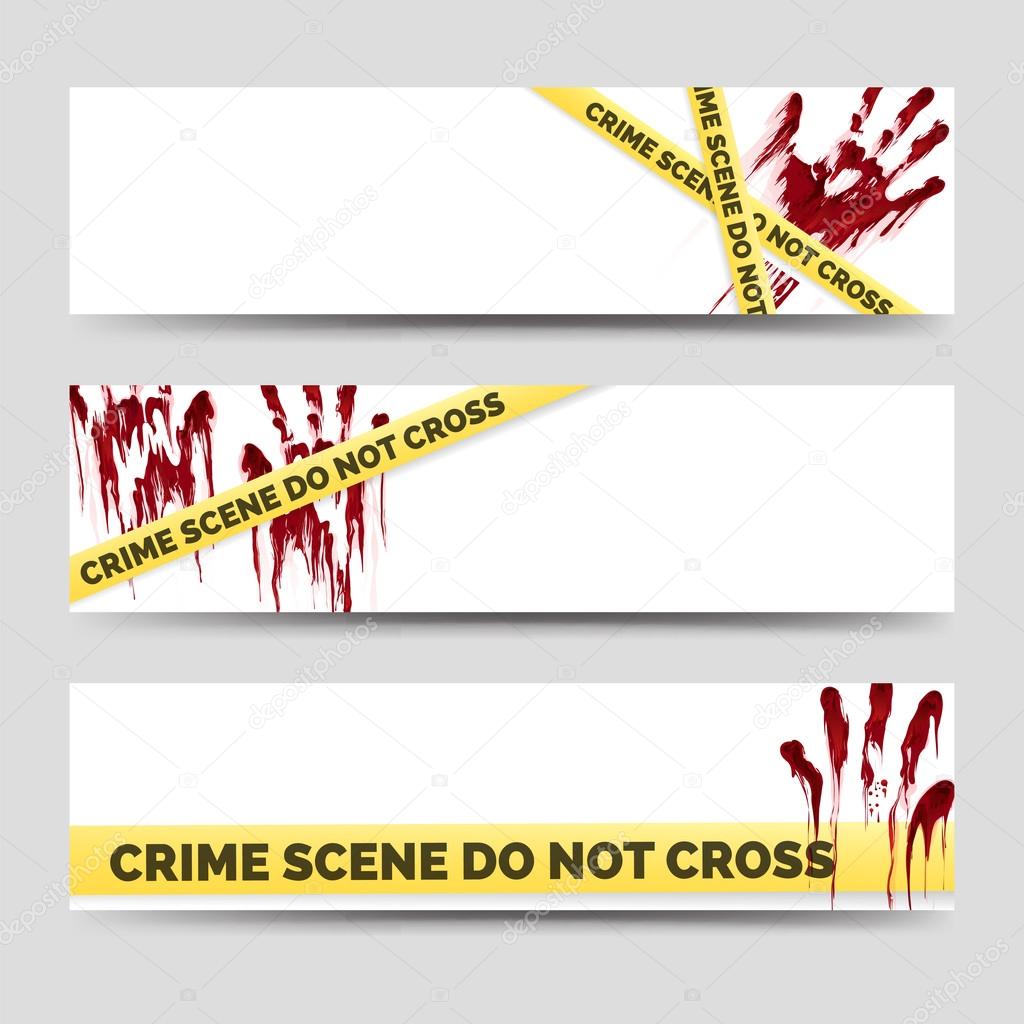Crime banners with bloody handprints