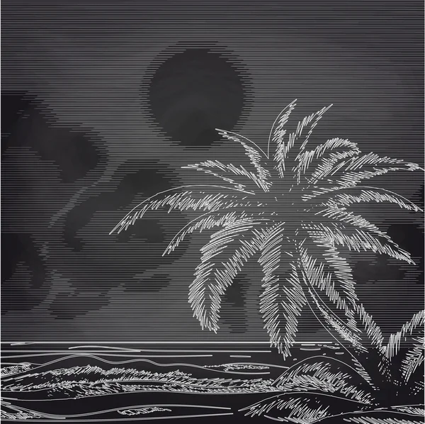 Skica křídou palmy a moře — Stockový vektor