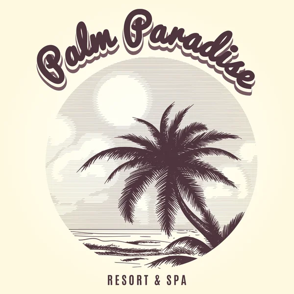 Logo del boceto de palmera y océano — Archivo Imágenes Vectoriales