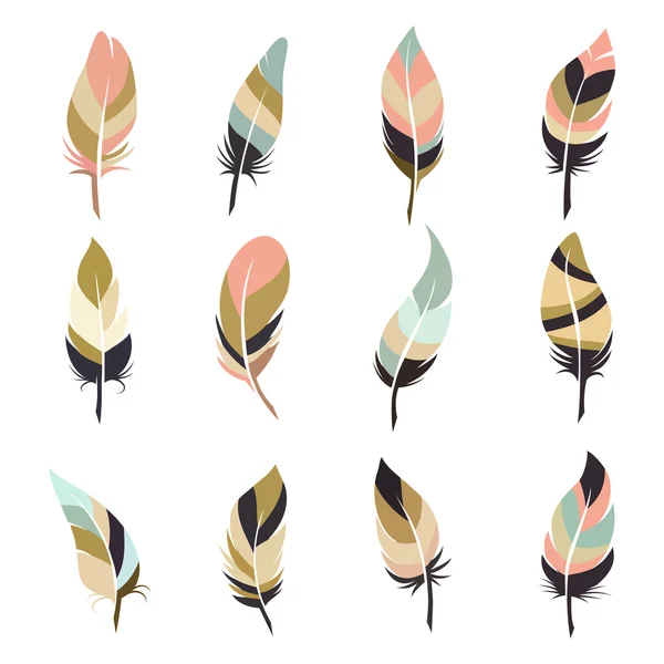Ensemble de plumes de style Boho — Image vectorielle