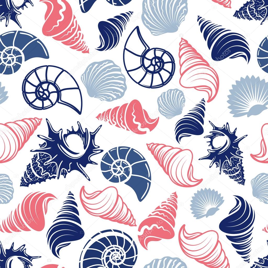 Ocean seamless pattern with sea shells