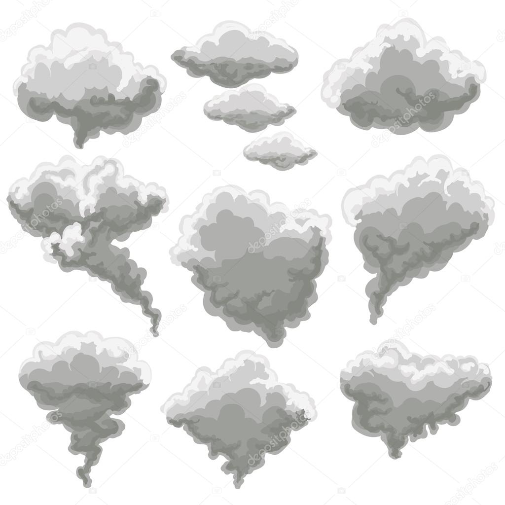 Cartoon smoking fog clouds