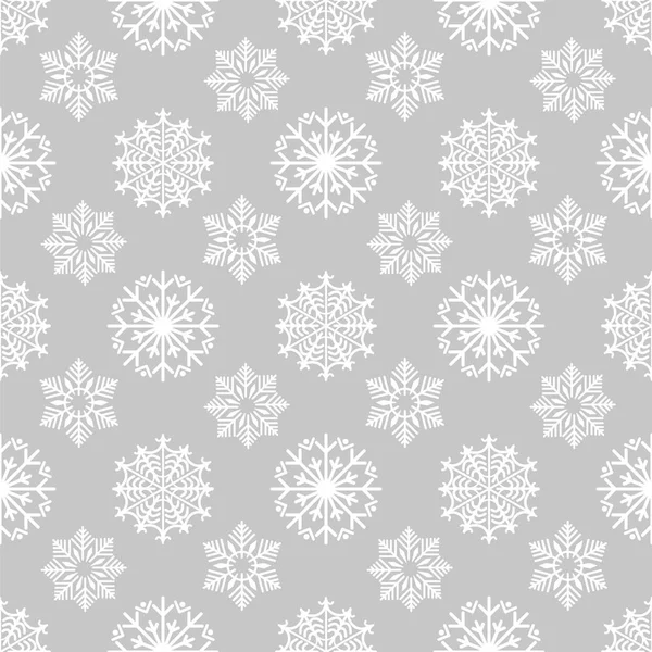 Fondo invernale con fiocchi di neve su grigio — Vettoriale Stock