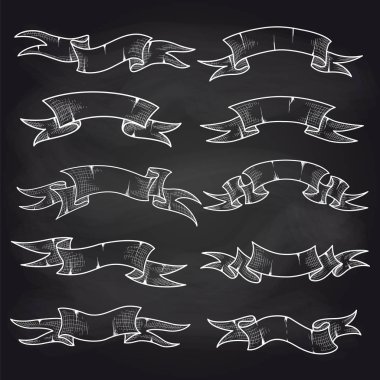 Vintage şeritler tahtaya ayarla tebeşir