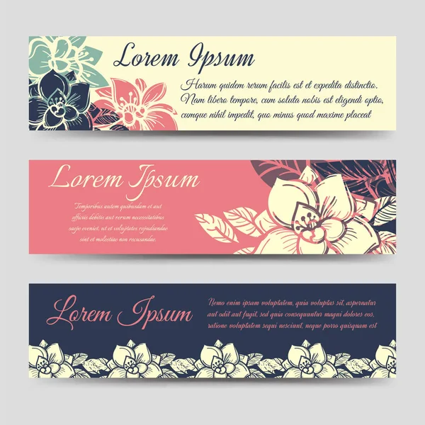 Boho banners florais conjunto de design —  Vetores de Stock