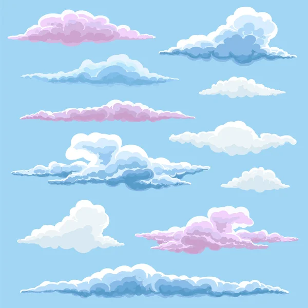 Collection nuages blancs bleus et roses — Image vectorielle