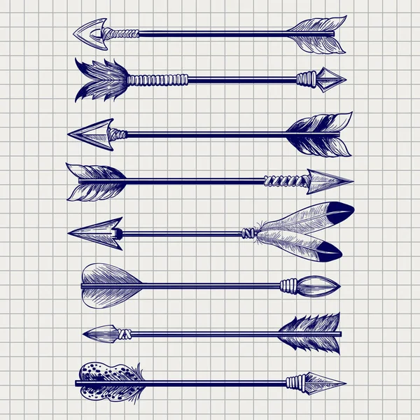 Croquis des flèches à plumes dessinées à la main — Image vectorielle