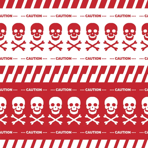 Caution tape with skulls red borders — Stock Vector