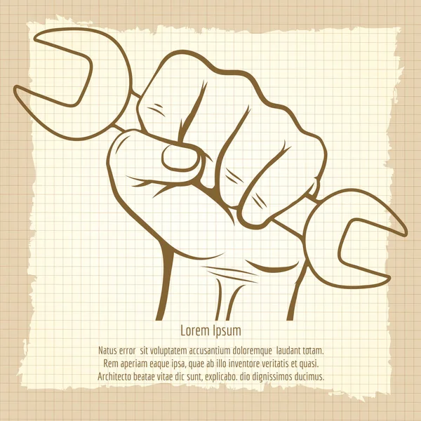 Working hand with wrench vintage poster — Stock Vector