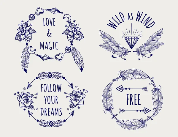 Boho Stammesstil Logo Set — Stockvektor