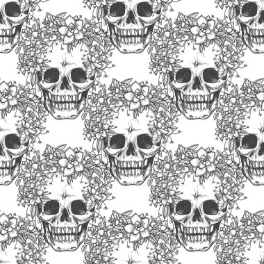 Monochromic kafatası kroki seamless modeli