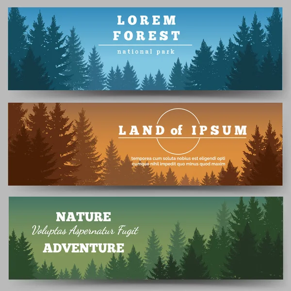 Green pines forest banners — Stock Vector