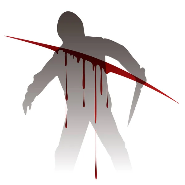 Silueta asesina contra salpicaduras de sangre — Vector de stock
