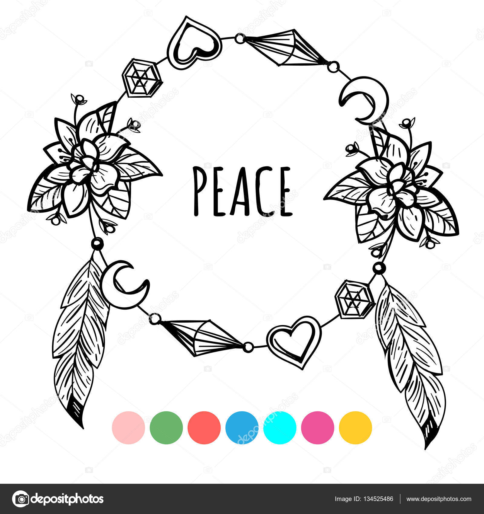Couronne de coloriage pour le style boh¨me Vintage — Image vectorielle