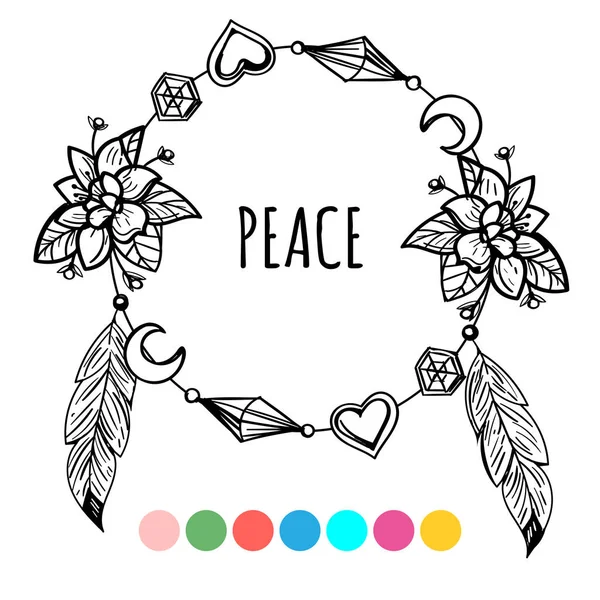Vintage boho style coloring wreath — Stock Vector