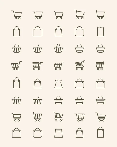 Ícones de cesta de compras lineares — Vetor de Stock