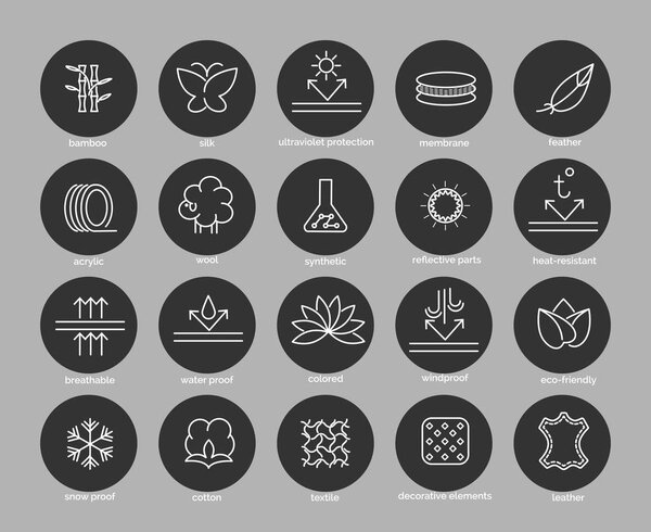 Fabric feature line icons set