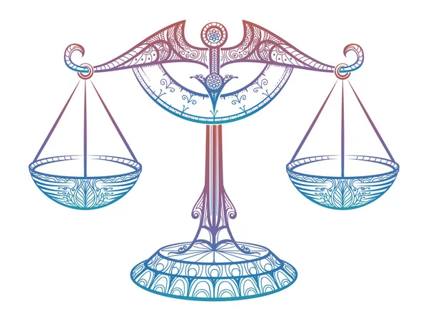 Bilance di giustizia, segno zodiacale Bilancia zentangolo — Vettoriale Stock