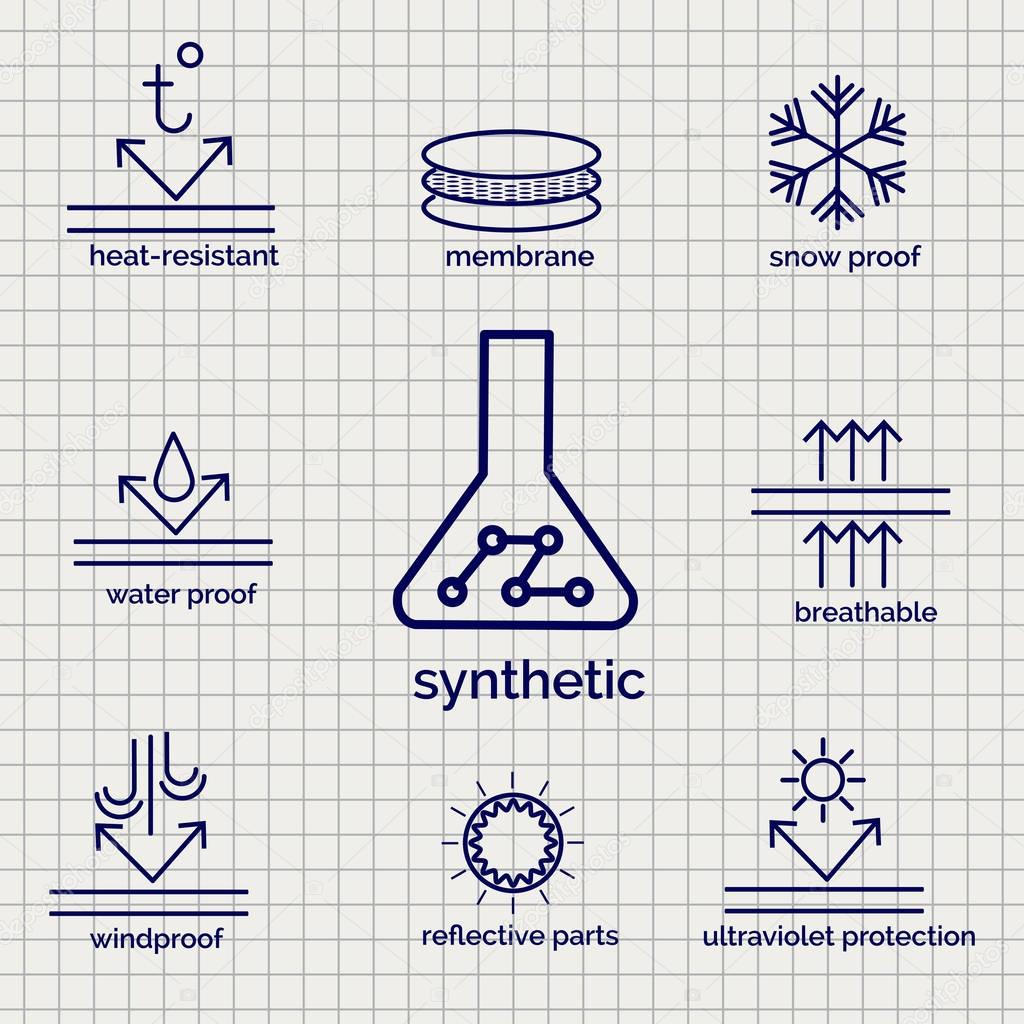 Modern syntetic fabric feature sketch icons