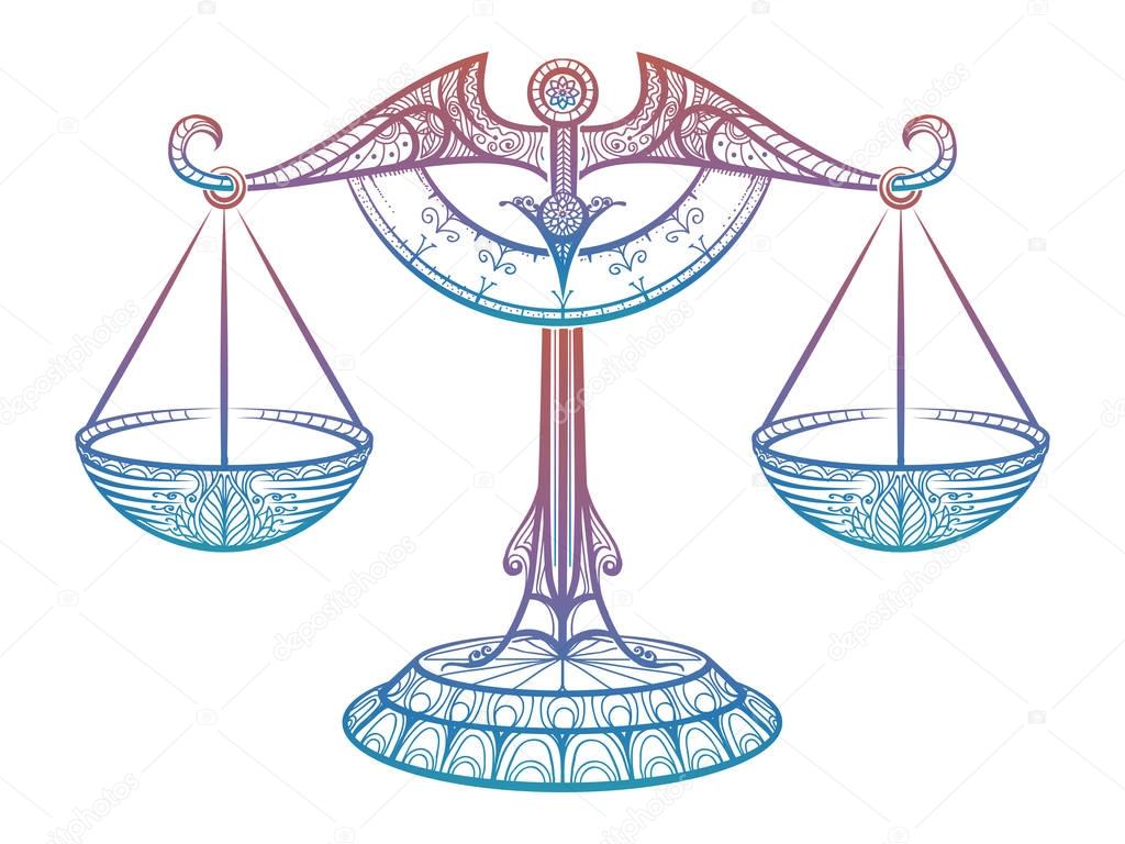 Justice scales, Zodiac Libra zentangle sign