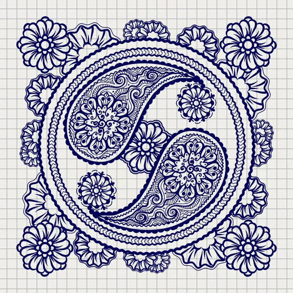 Utsmyckade yin-yang tecknet på anteckningsboken bakgrund — Stock vektor
