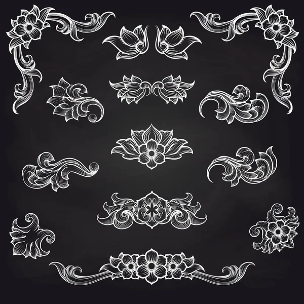Barokke gravure blad scroll ontwerp — Stockvector