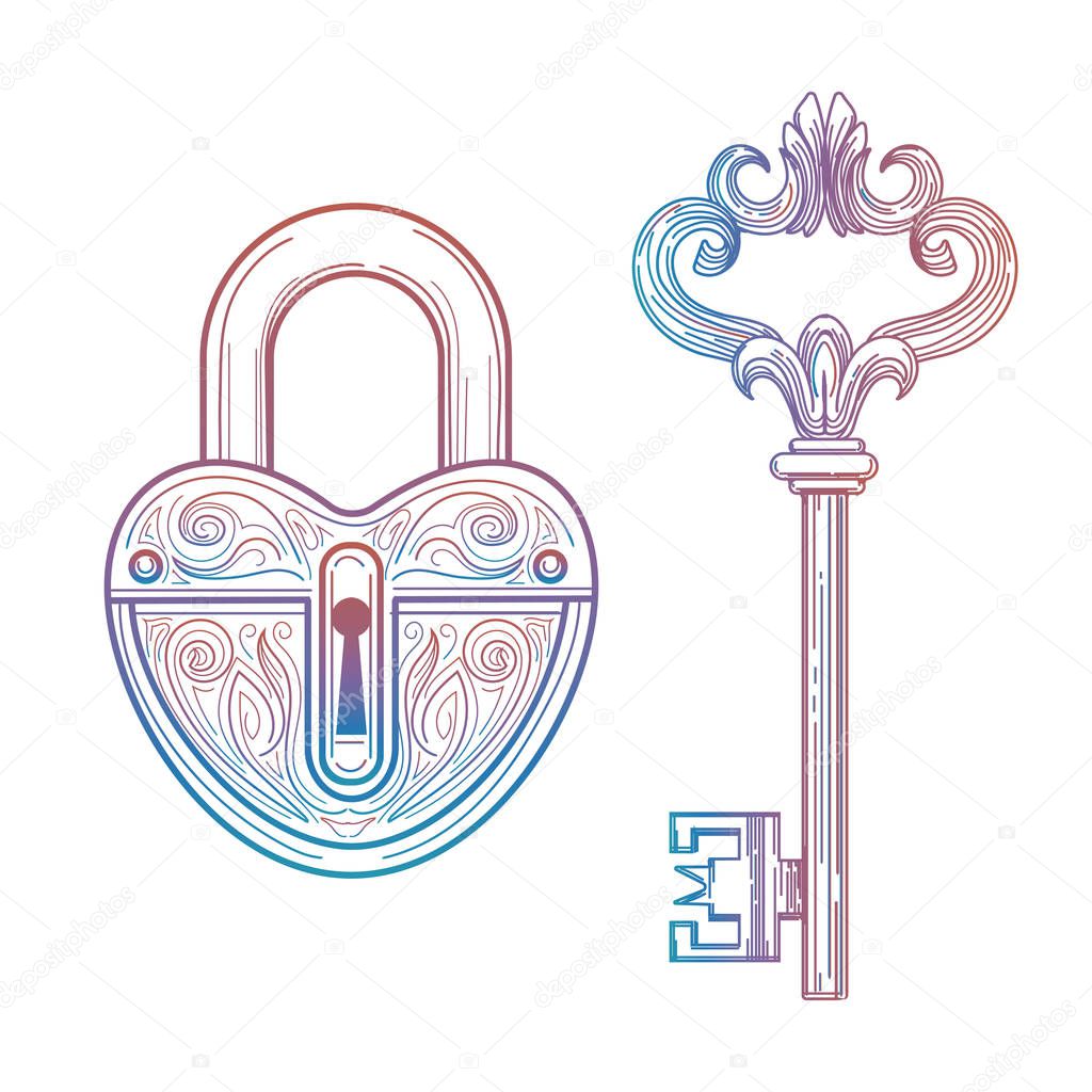 Vintage style key and heart lock